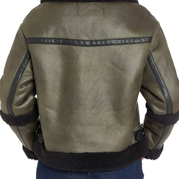 NEW Frye Women Water Resistant Faux Leather Shearling Aviator Jacket Coat -Large - Picture 8 of 16